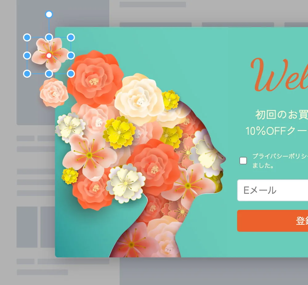 管理画面上でステッカーを自由に配置している編集画面
