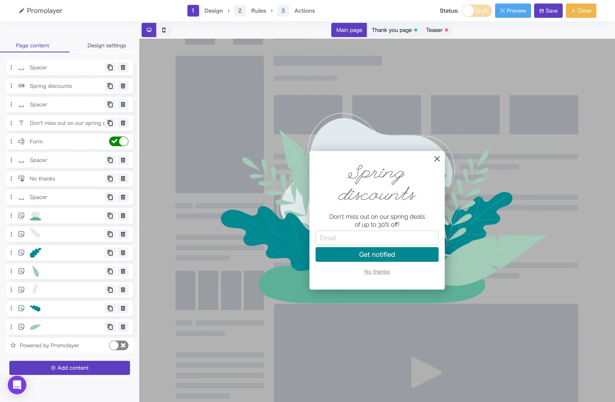 The Promolayer popup builder interface