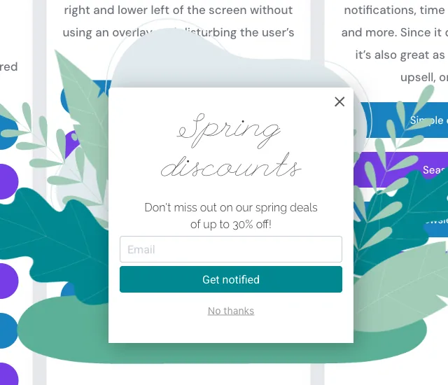 Animated spring sale email signup popup