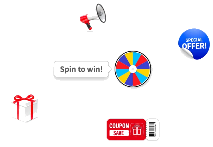 Teaser image set — gift boxes, megaphones, coupons