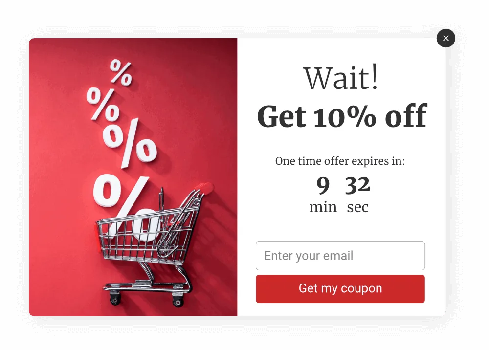 Get 10% off now exit-intent popup