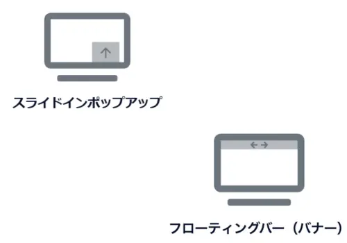 スライドイン型ポップアップのアイコン（画面端から滑り込む控えめな形式）
