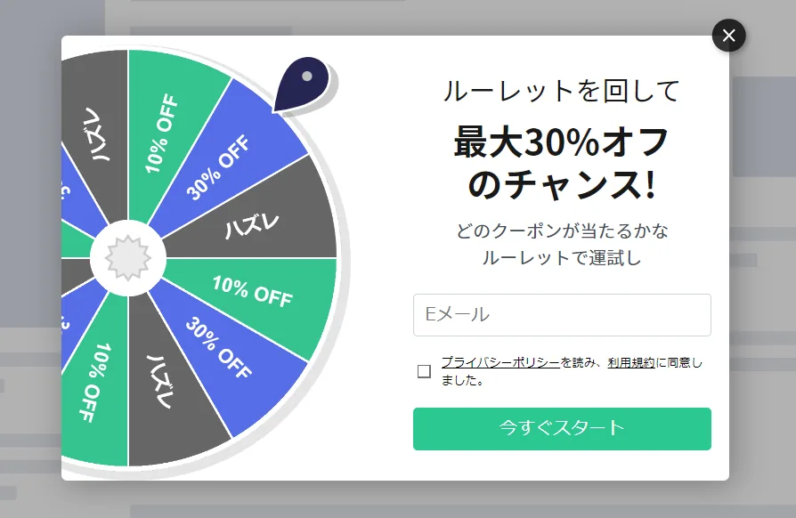 メールリスト構築　クーポンルーレットデザイン編集　表示確認画面