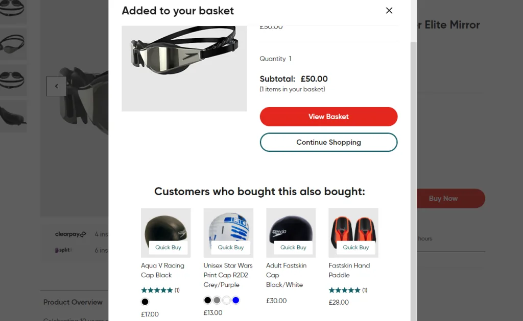 購入時に関連商品を提案するクロスセルポップアップの事例